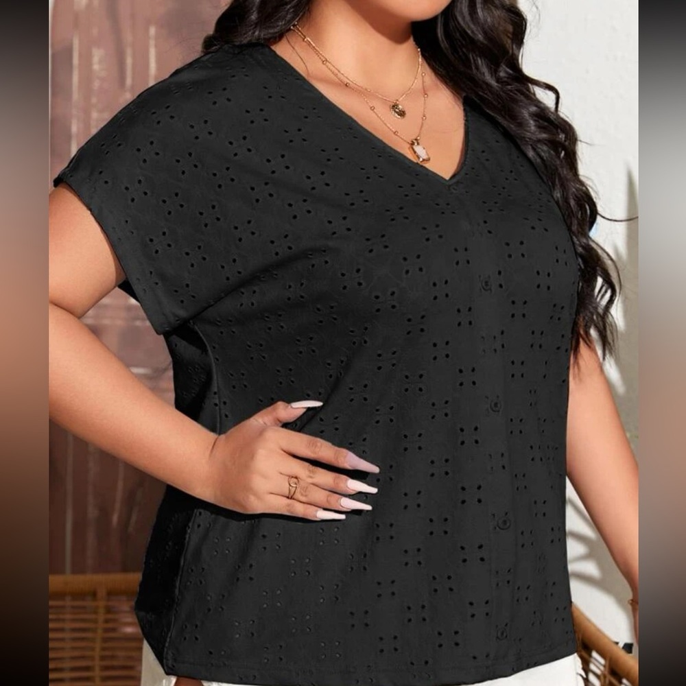 Eyelet embroidered button down top
